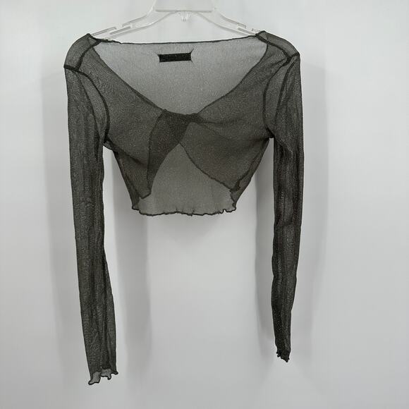 Dazy Womens Mesh Cropped Top Size M Gray Sparkle Twist Front Sheer Festival - Picture 2 of 7